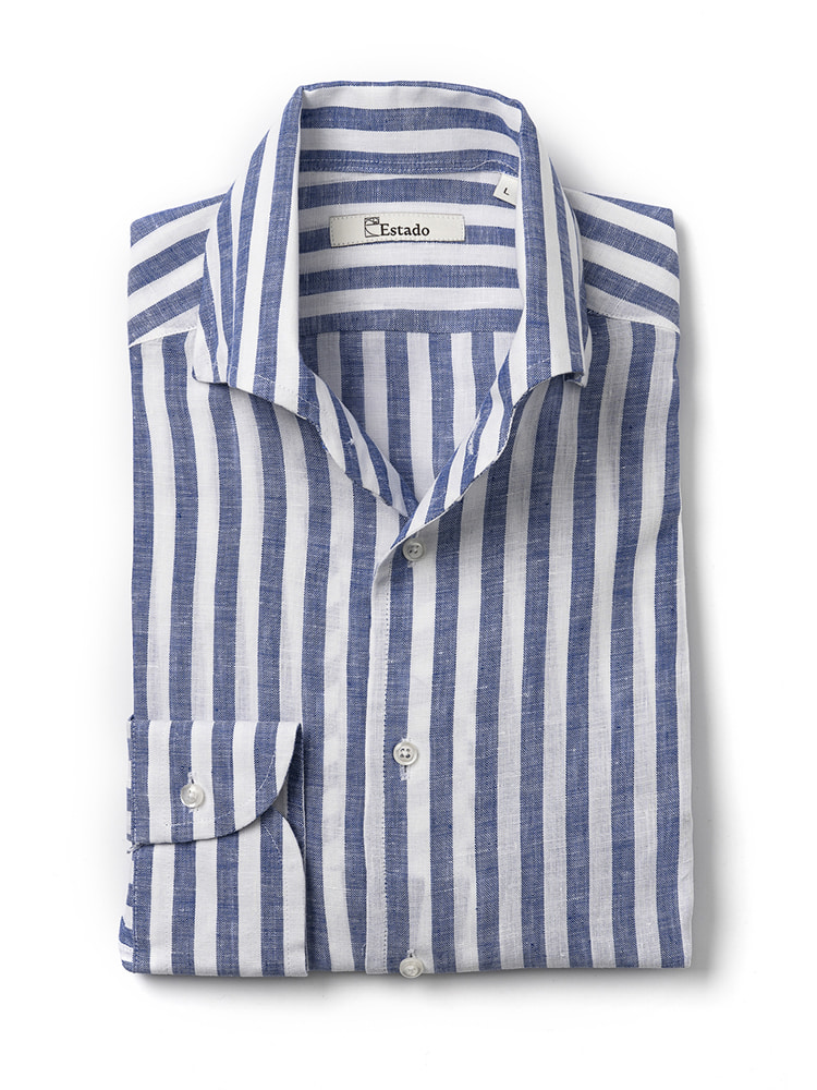 Linen shirts - One piece collar (Blue-stripe)Estado(에스타도)