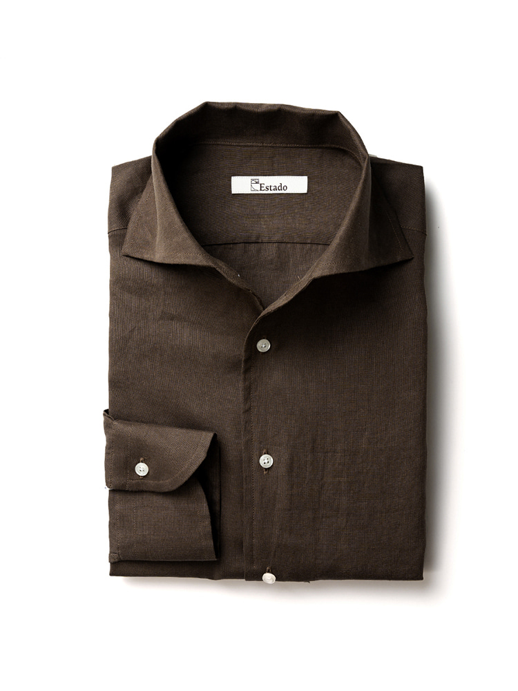 Linen shirts - One piece collar (Brown)Estado(에스타도)