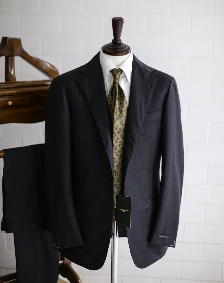 LMJ-06 charcoal gray sharskin SUITLamarche Napoli made by RingJacket라마르쉐나폴리