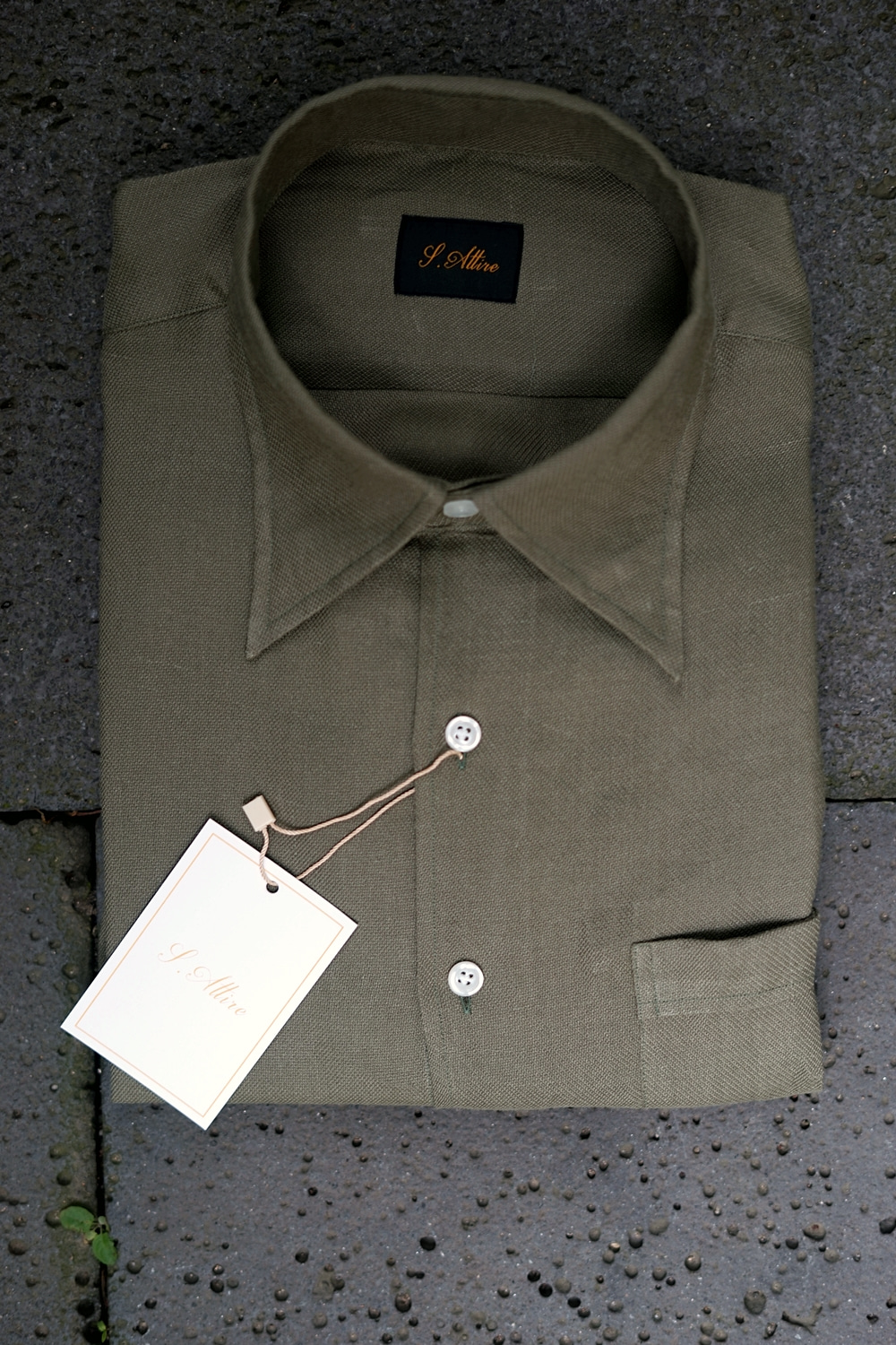 [S16]Linen jacquard twill shirt olive greenSavile-attire(새빌어타이어)