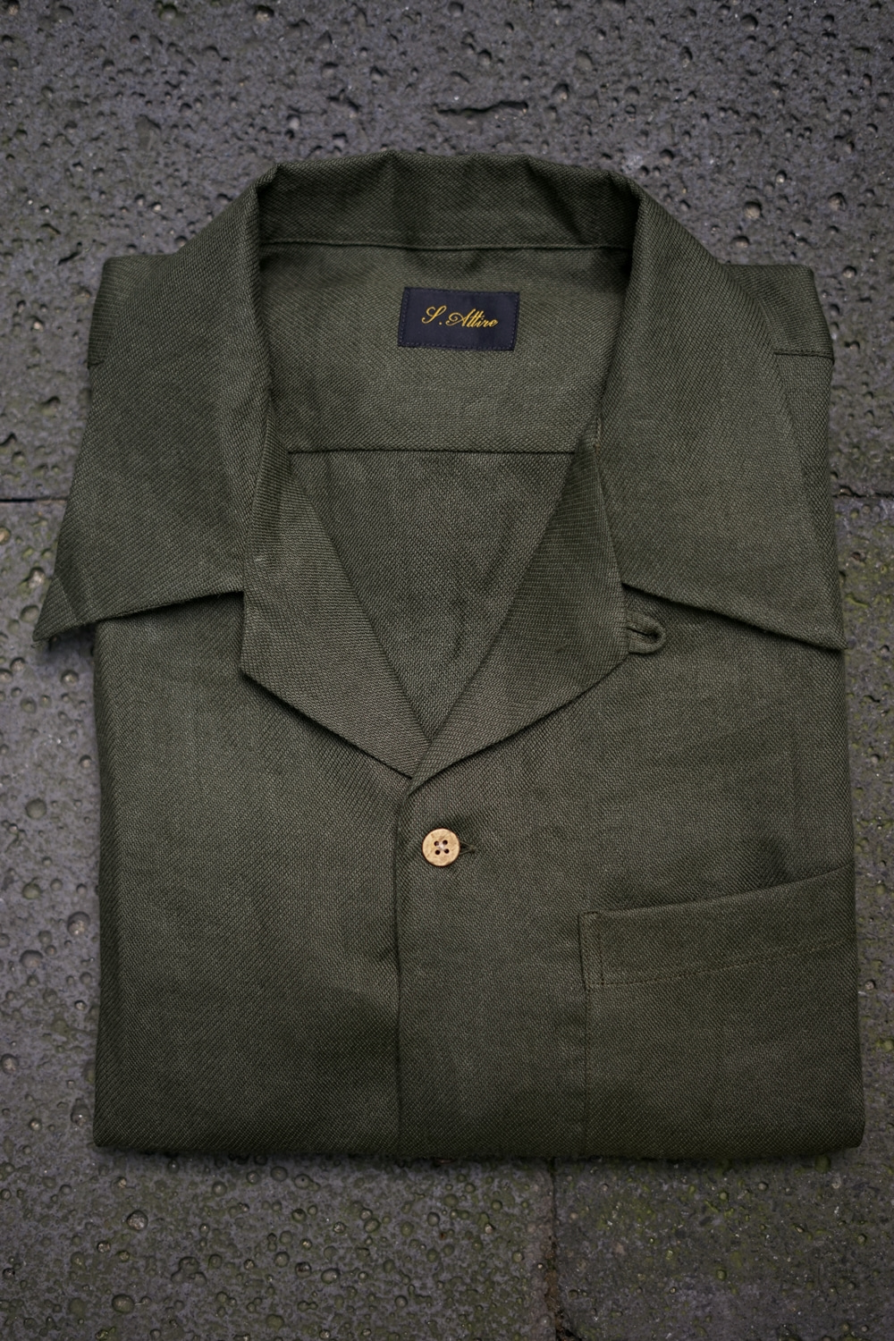 [S24]THREE POCKET Linen jacquard twill shirt Olive green (Short ver)Savile-attire(새빌어타이어)