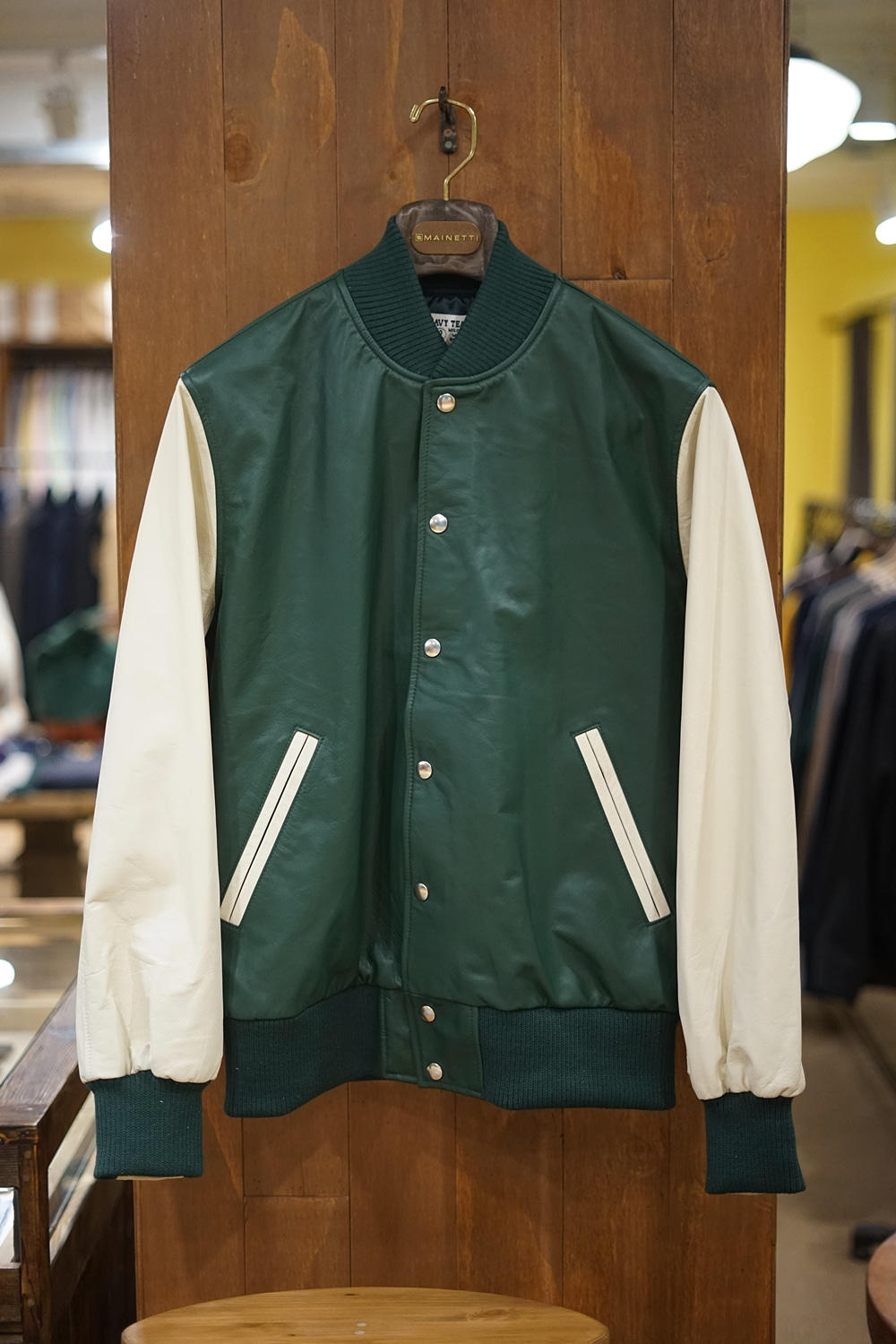 Leather Varsity Jacket Green/CreamNAVY TEAM(네이비팀)