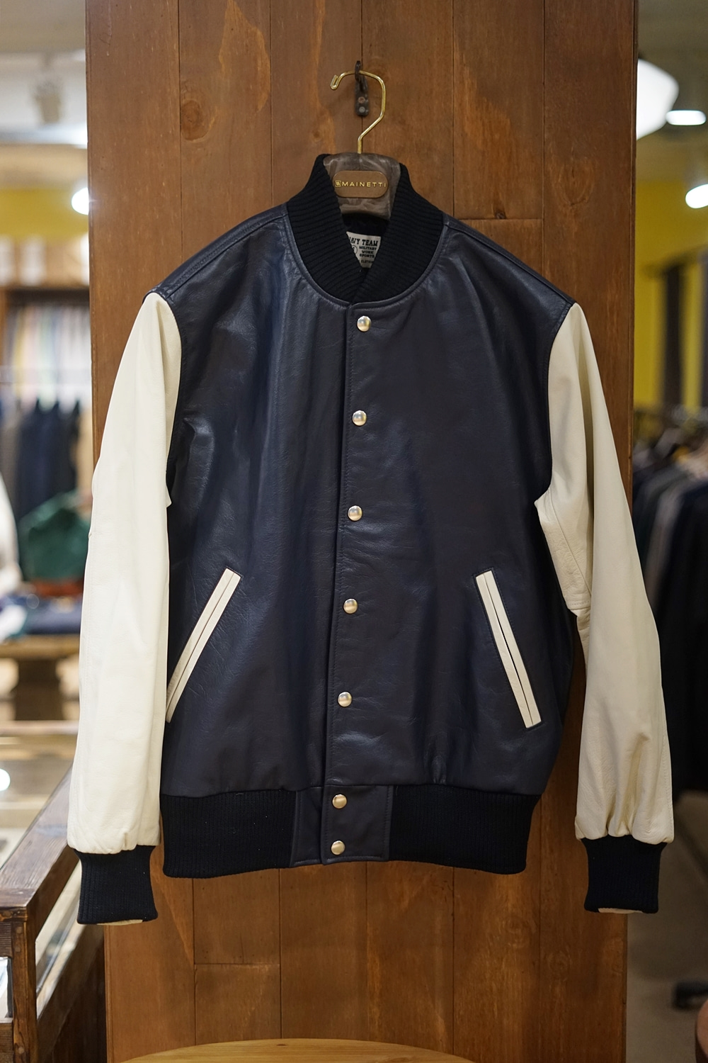 Leather Varsity Jacket Navy/CreamNAVY TEAM(네이비팀)