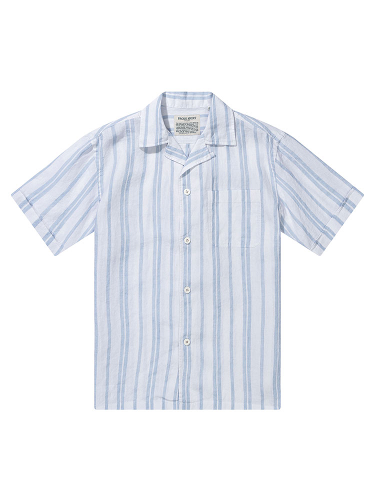 [Comfort] Cuban Open-Collar Linen Camp Shirt (Blue SP)PRODE SHIRT(프로드셔츠)