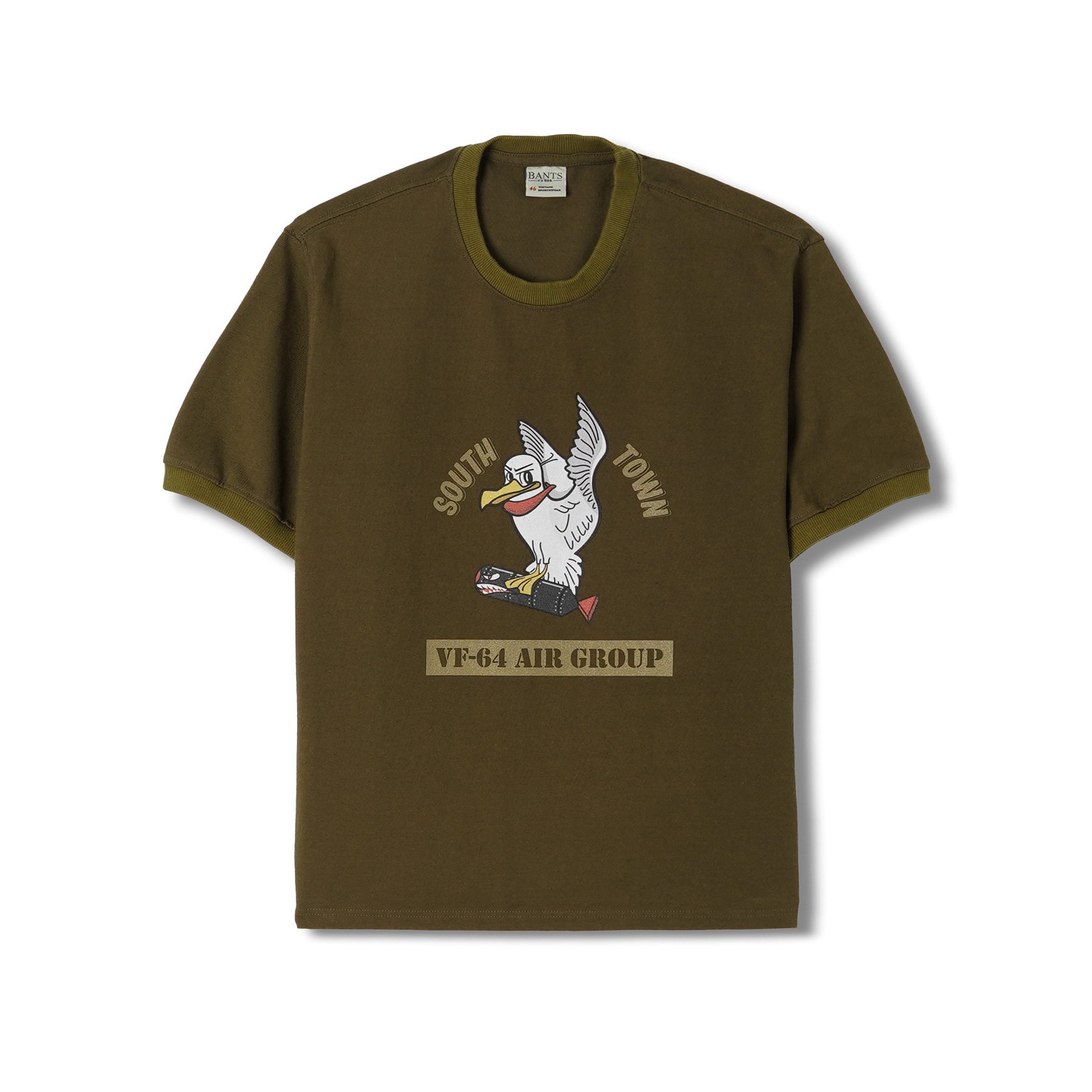 BANTS BTB Cotton Round Neck Ringer T-shirt Half Flying Seagull - Olivebants(반츠)