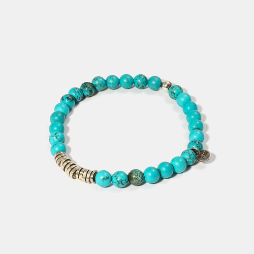 Round Turquoise Beads Silver Charm Bracelet- BRACELET of KEIO -