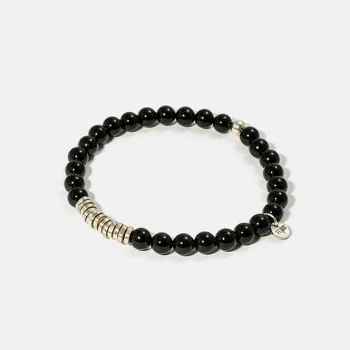 Round Onyx Beads Silver Charm Bracelet- BRACELET of KEIO -