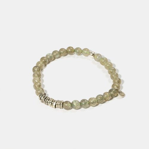 Round Labradorite Beads Silver Charm Bracelet- BRACELET of KEIO -