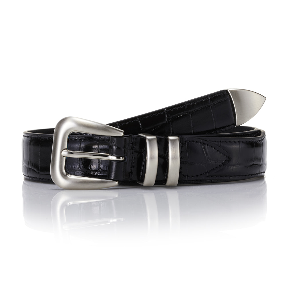 110 Leather Belt - Black (Crocodile-Embossed)SAVAGE(세비지)