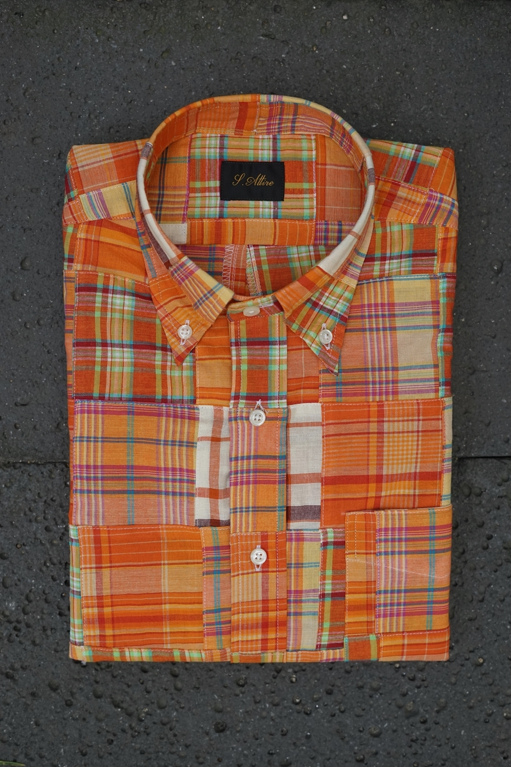 [S27]Original patchwork shirt orange Savile-attire(새빌어타이어)