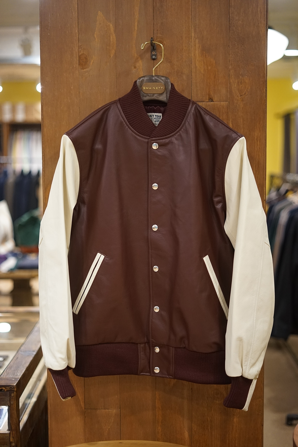 Leather Varsity Jacket Burgundy/CreamNAVY TEAM(네이비팀)