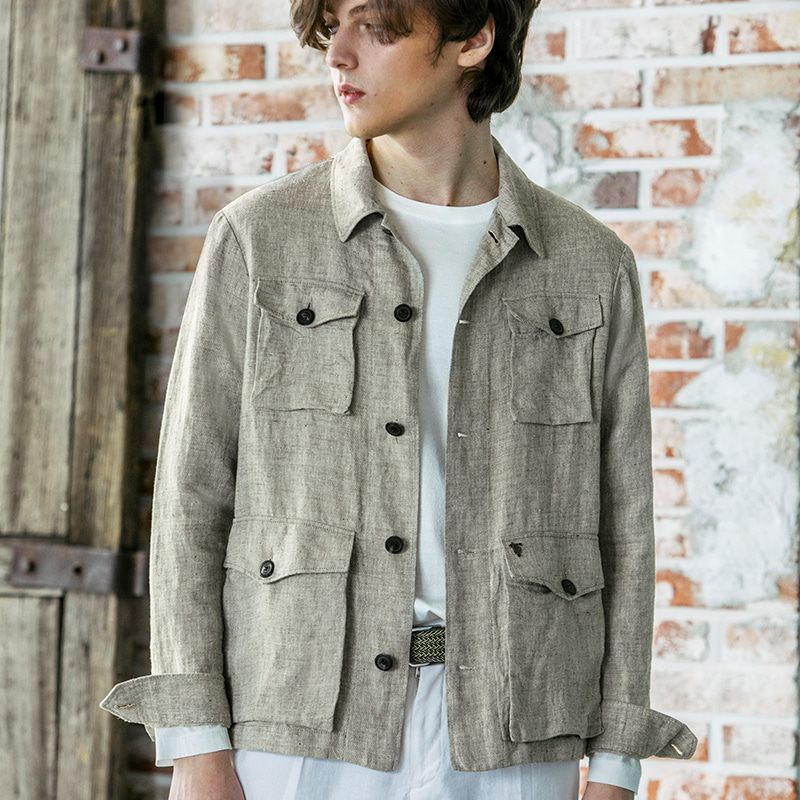 mili-work linen jacket - brownbirbante(비르반테)