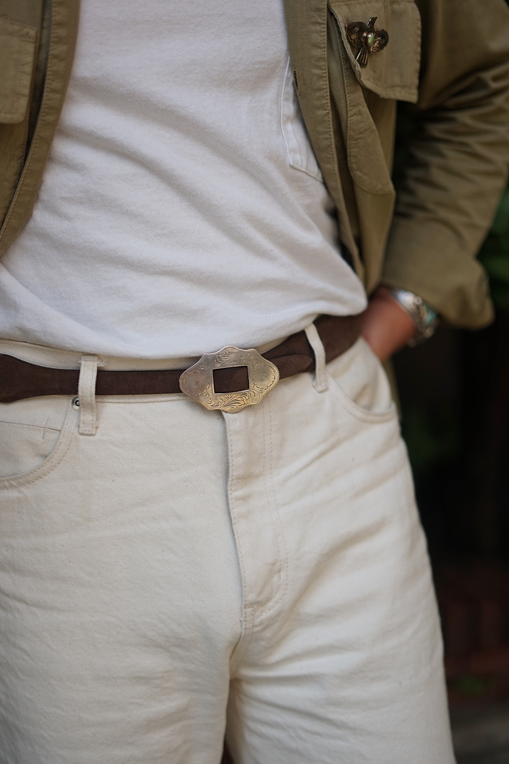 NEW MEXICO BELT Brown suedeSilver Ostrich(실버 오스트리치)