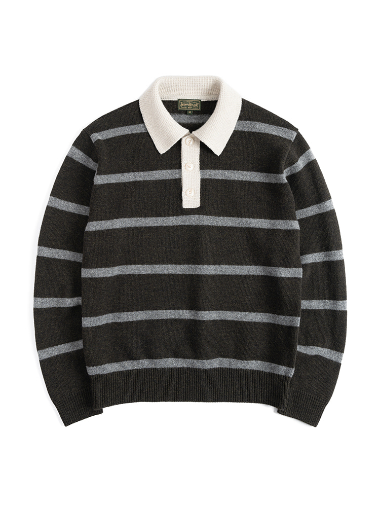 10 KNITTED RUGBY SHIRT (dark olive)Boogie Holiday(부기홀리데이)